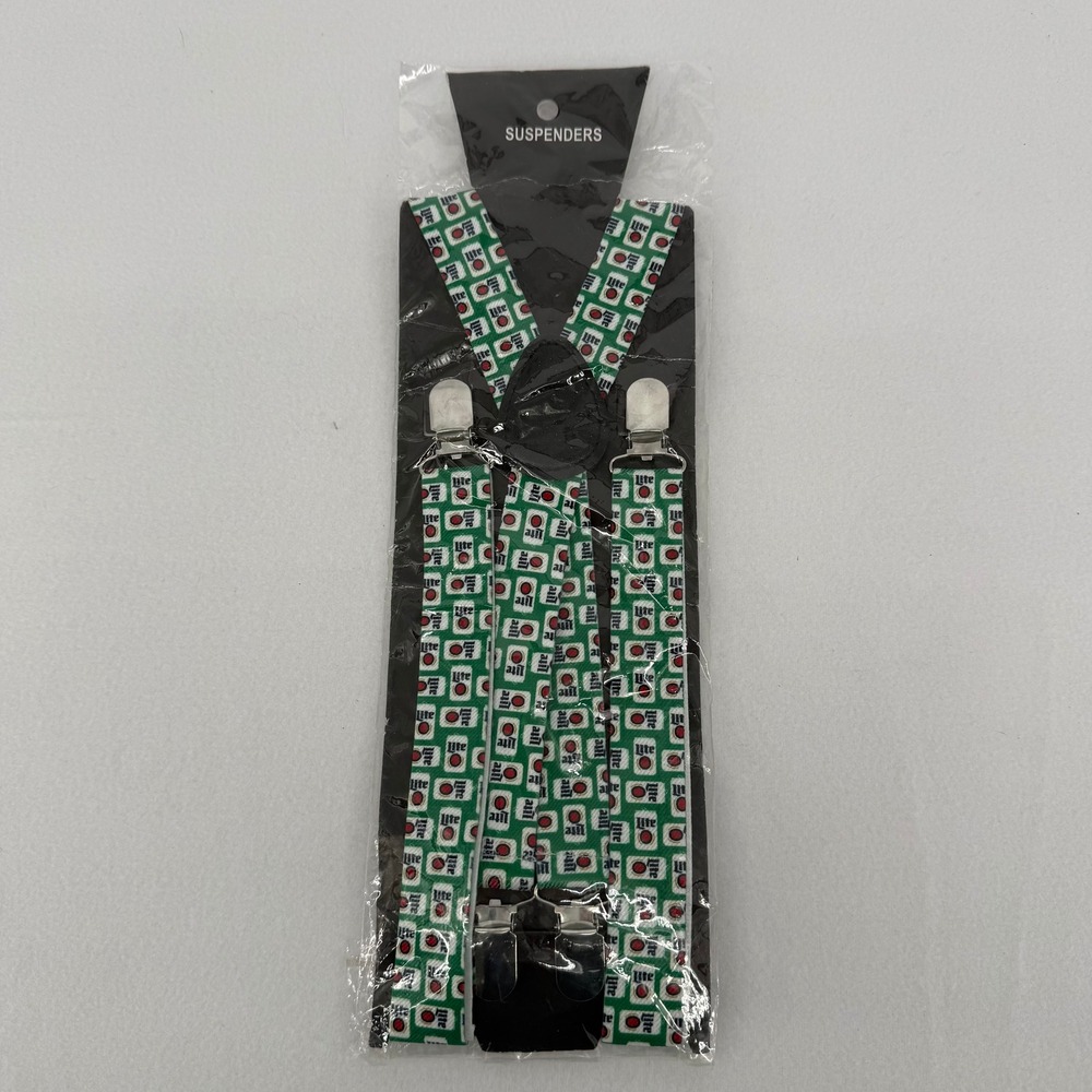 MILLER LITE BEER‎ Suspenders Green Vintage New Old Stock Sealed